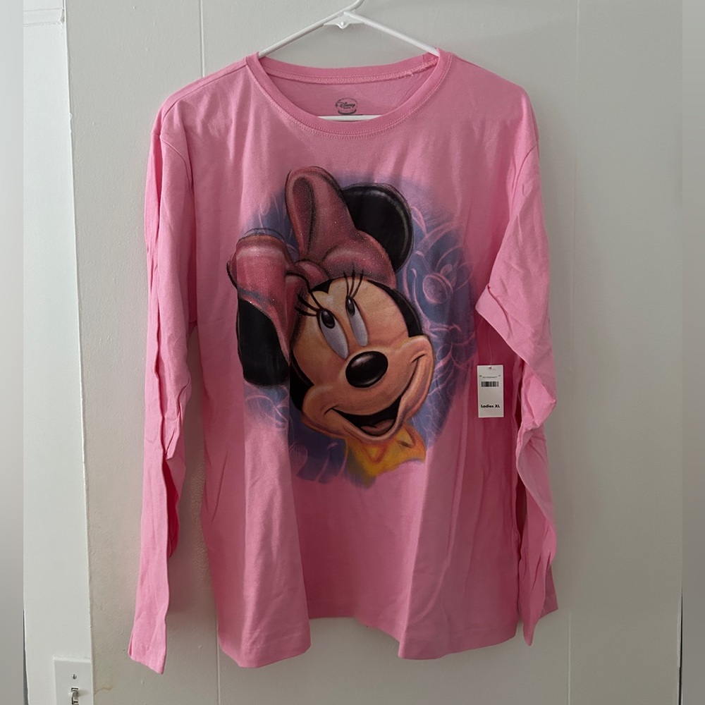 Disney Minnie Mouse Vintage Sparkly Bow Cute Long Sleeve Tee New with Tags Top